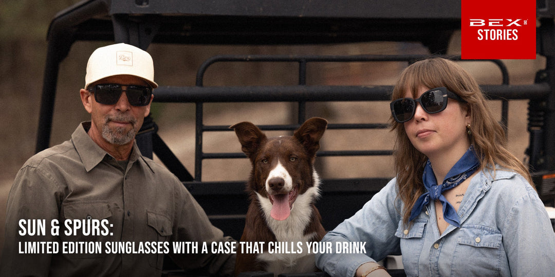 Male and female wearing the new BEX® Sun & Spurs Limited Edition sunglasses